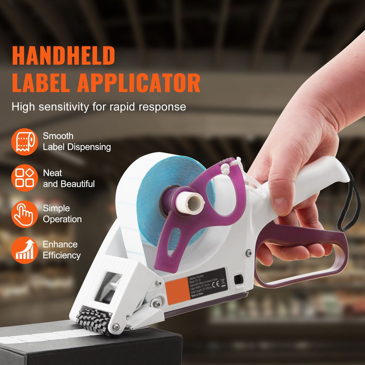 Manual Label Applicator, 0.59-2.17 inches Label Width, 0.79-2.36 inches Label Length, Portable Hand-Held Labeling Machine with Label Roll and TPR Roller for Round Bottles, Boxes, Fruits Labeling