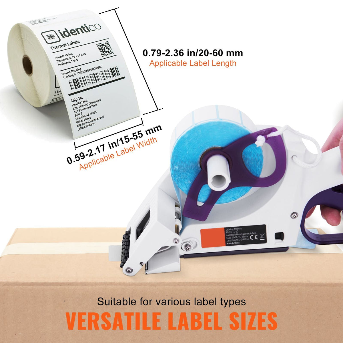 Manual Label Applicator, 0.59-2.17 inches Label Width, 0.79-2.36 inches Label Length, Portable Hand-Held Labeling Machine with Label Roll and TPR Roller for Round Bottles, Boxes, Fruits Labeling
