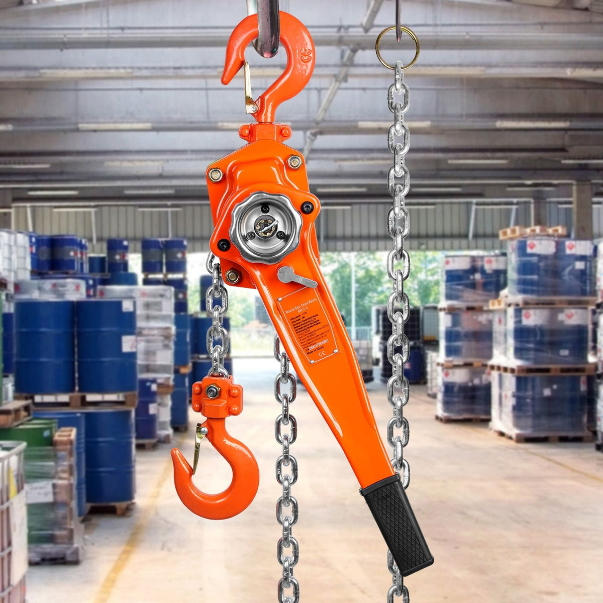 Manual Lever Chain Hoist, 1-1/2 Ton 3300 lbs Capacity 10 FT Come Along, G80 Galvanized Carbon Steel with Weston Double-Pawl Brake,Auto Chain Leading & 360° Rotation Hook, for Garage Factory Dock