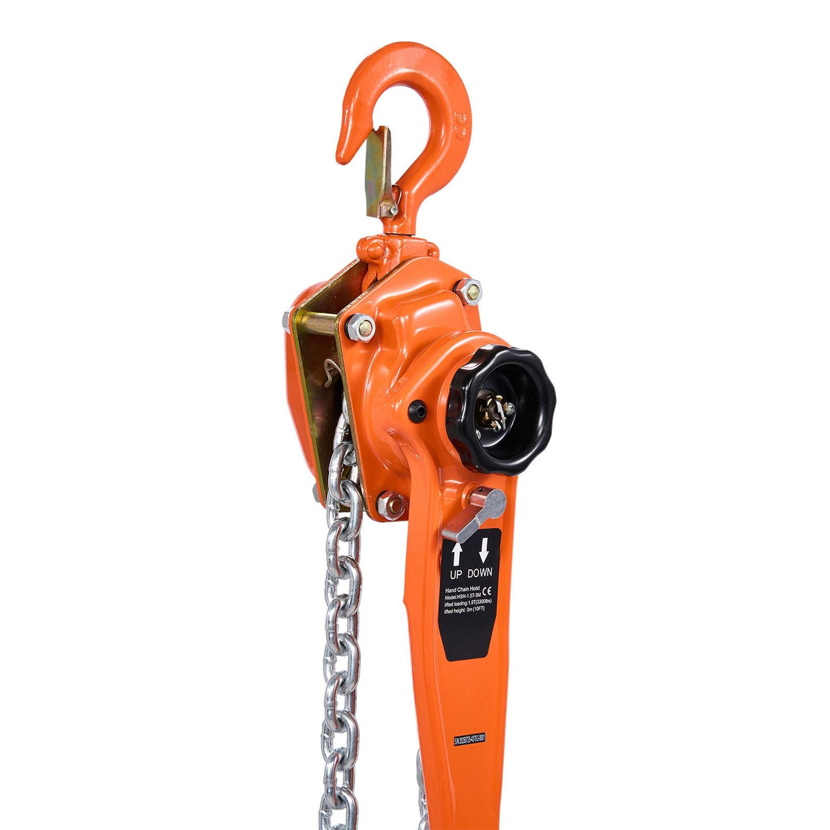 Manual Lever Chain Hoist, 1-1/2T 3300LBS Capacity Heavy Duty Come Along, 10FT Lift G80 Alloy Steel Chain With Dual Pawl Mechanical Brake,360°Rotating Hooks, for Warehouse Construction Garage