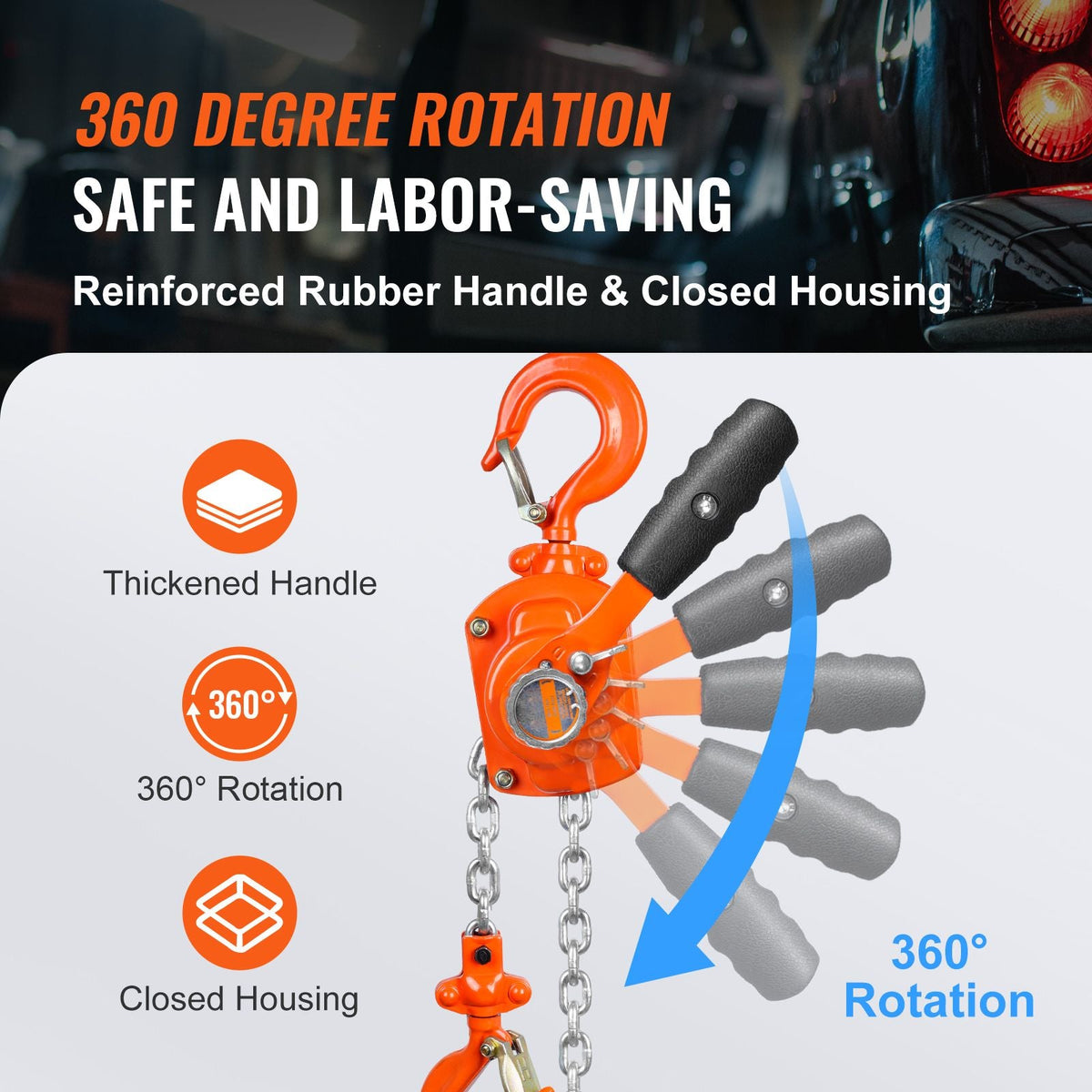 Manual Lever Chain Hoist, 1/2 Ton 1100 lbs Capacity 10 FT Come Along, G80 Galvanized Carbon Steel with Weston Double-Pawl Brake, Auto Chain Leading & 360° Rotation Hook, for Garage Factory Dock