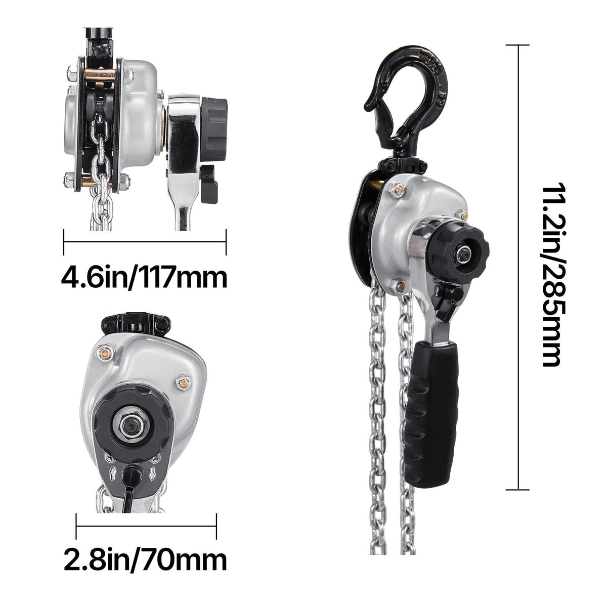 Manual Lever Chain Hoist, 1/2T 1100LBS Capacity Heavy Duty Come Along, 10FT Lift G80 Alloy Steel Chain With Dual Pawl Mechanical Brake,360°Rotating Hooks, for Warehouse Construction Garage