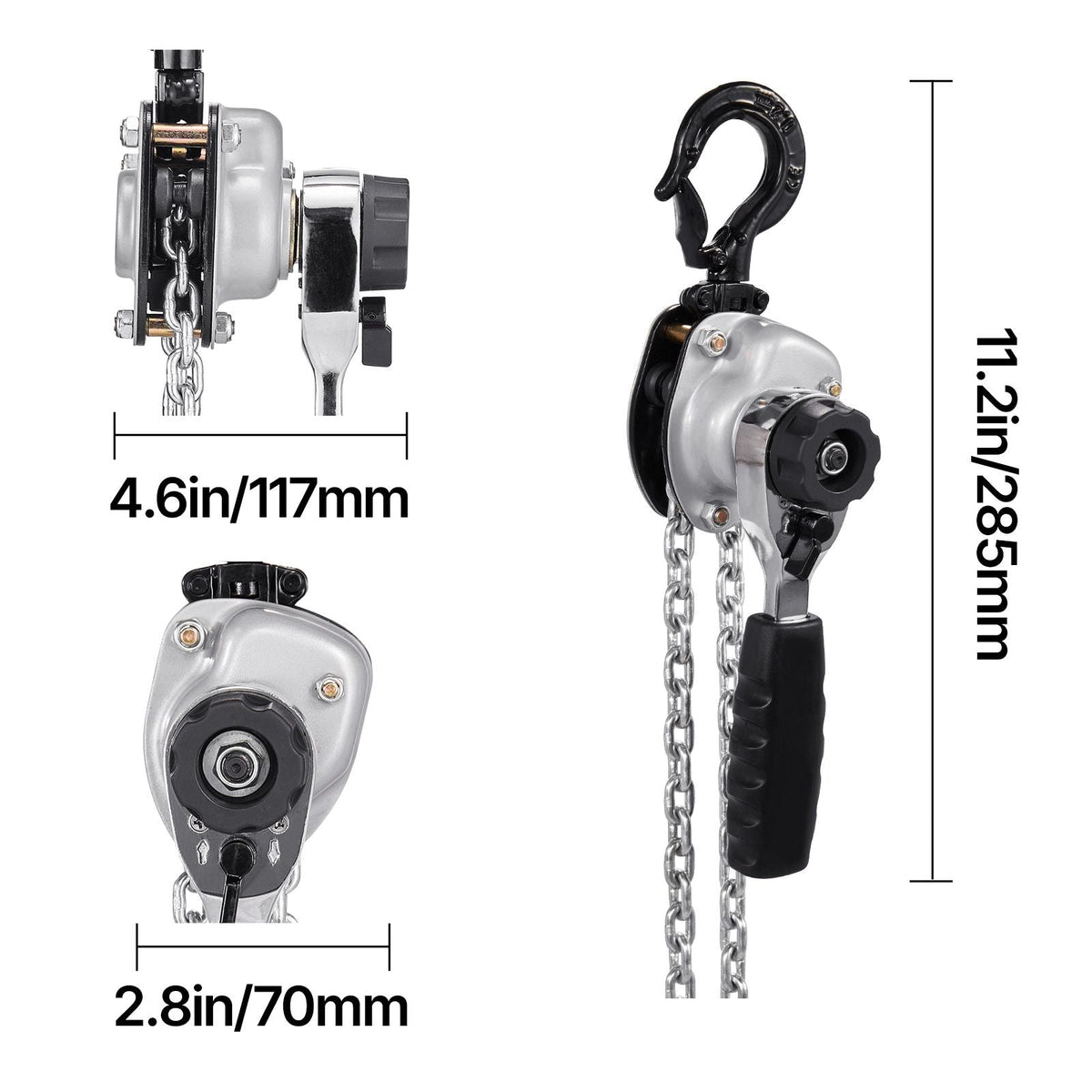 Manual Lever Chain Hoist, 1/2T 1100LBS Capacity Heavy Duty Come Along, 5FT Lift G80 Alloy Steel Chain With Dual Pawl Mechanical Brake,360°Rotating Hooks, for Warehouse Construction Garage