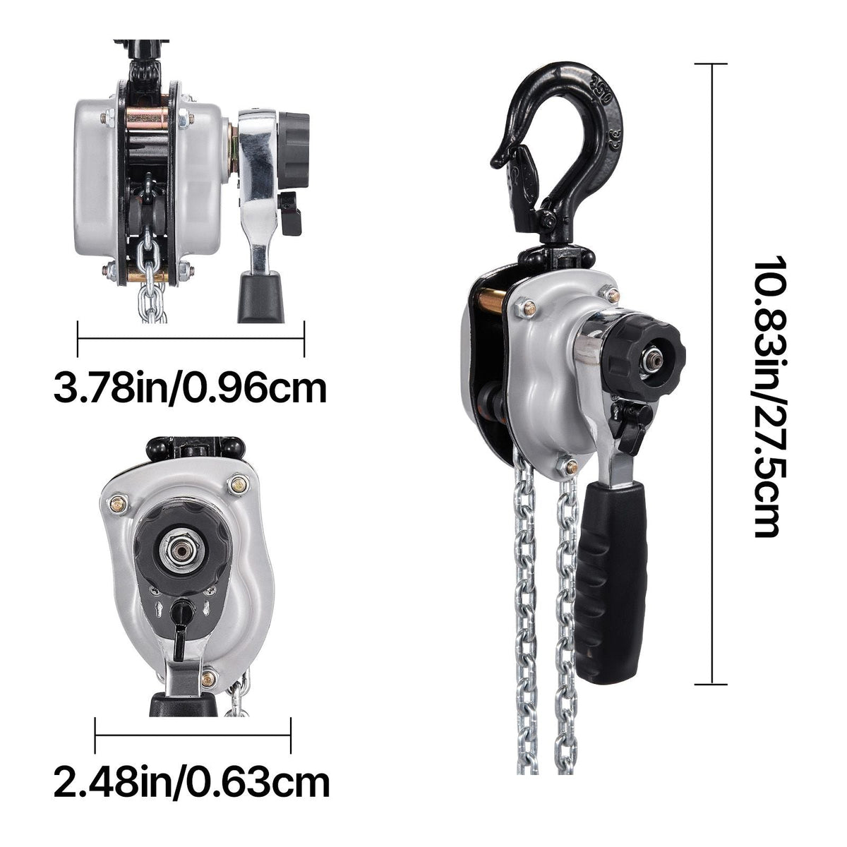 Manual Lever Chain Hoist, 1/4T 550LBS Capacity Heavy Duty Come Along, 10FT Lift G80 Alloy Steel Chain With Dual Pawl Mechanical Brake,360°Rotating Hooks, for Warehouse Construction Garage