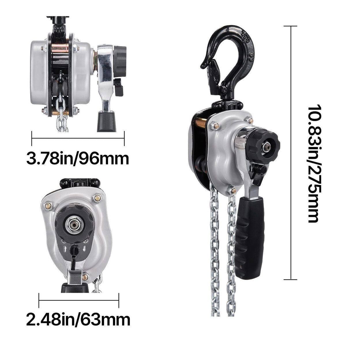 Manual Lever Chain Hoist, 1/4T 550LBS Capacity Heavy Duty Come Along, 5FT Lift G80 Alloy Steel Chain With Dual Pawl Mechanical Brake,360°Rotating Hooks, for Warehouse Construction Garage