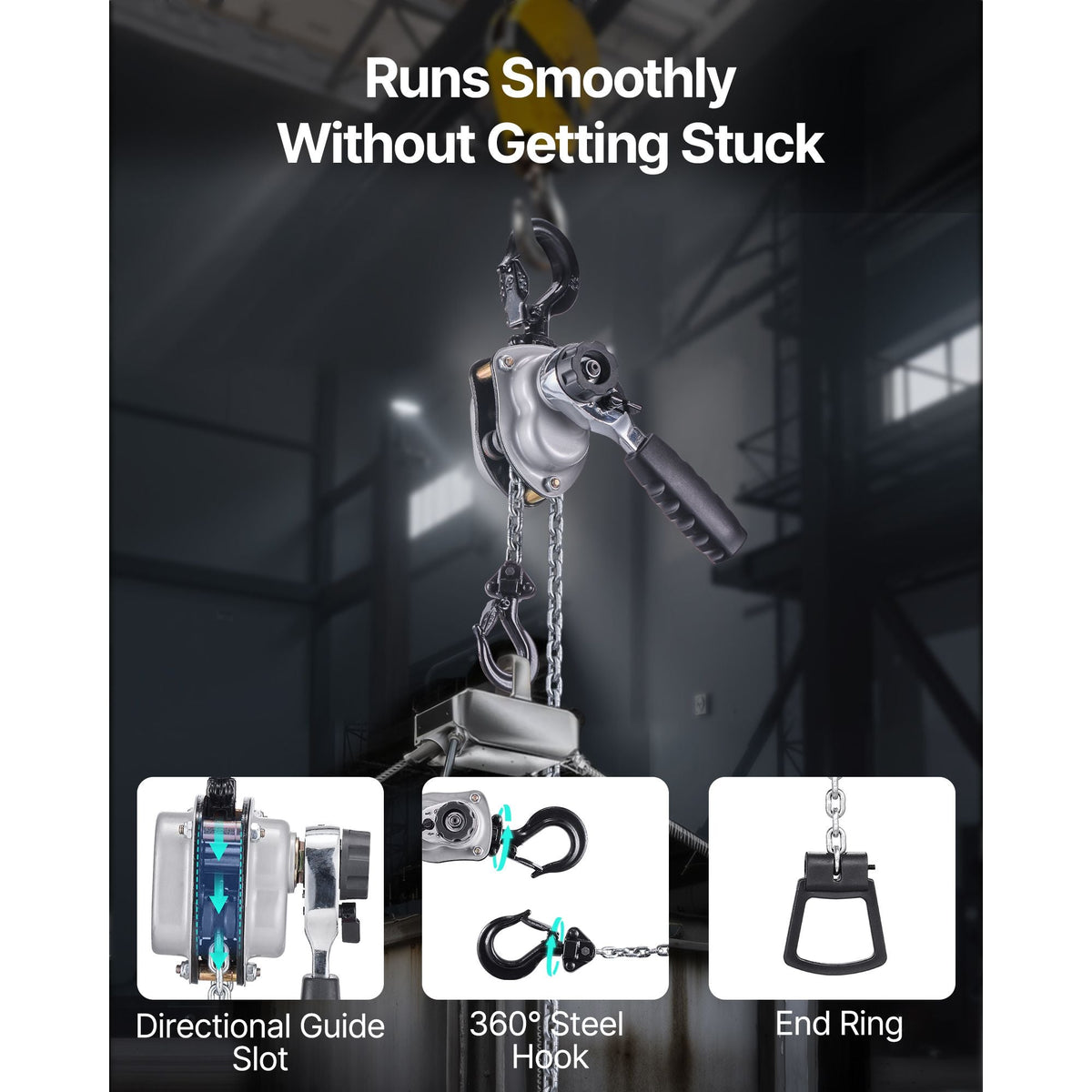 Manual Lever Chain Hoist, 1/4T 550LBS Capacity Heavy Duty Come Along, 5FT Lift G80 Alloy Steel Chain With Dual Pawl Mechanical Brake,360°Rotating Hooks, for Warehouse Construction Garage
