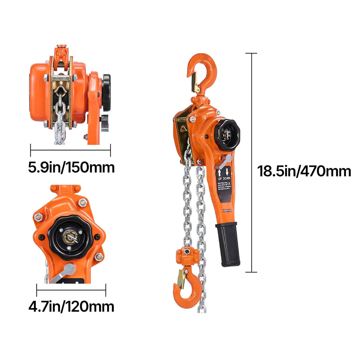 Manual Lever Chain Hoist, 1T 2200LBS Capacity Heavy Duty Come Along, 10FT Lift G80 Alloy Steel Chain With Dual Pawl Mechanical Brake,360°Rotating Hooks, for Warehouse Construction Garage