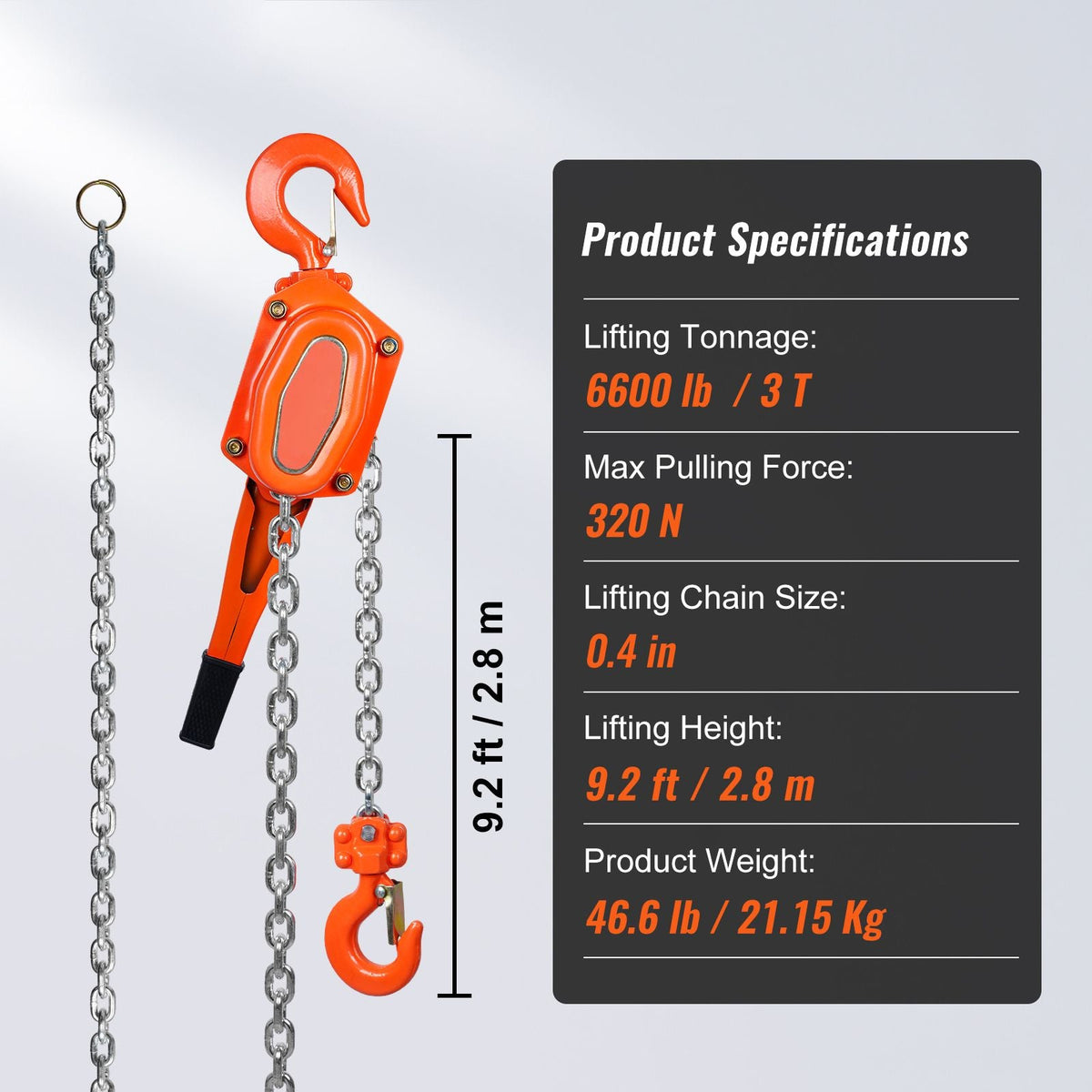 Manual Lever Chain Hoist, 3 Ton 6600 lbs Capacity 10 FT Come Along, G80 Galvanized Carbon Steel with Weston Double-Pawl Brake, Auto Chain Leading & 360° Rotation Hook, for Garage Factory Dock
