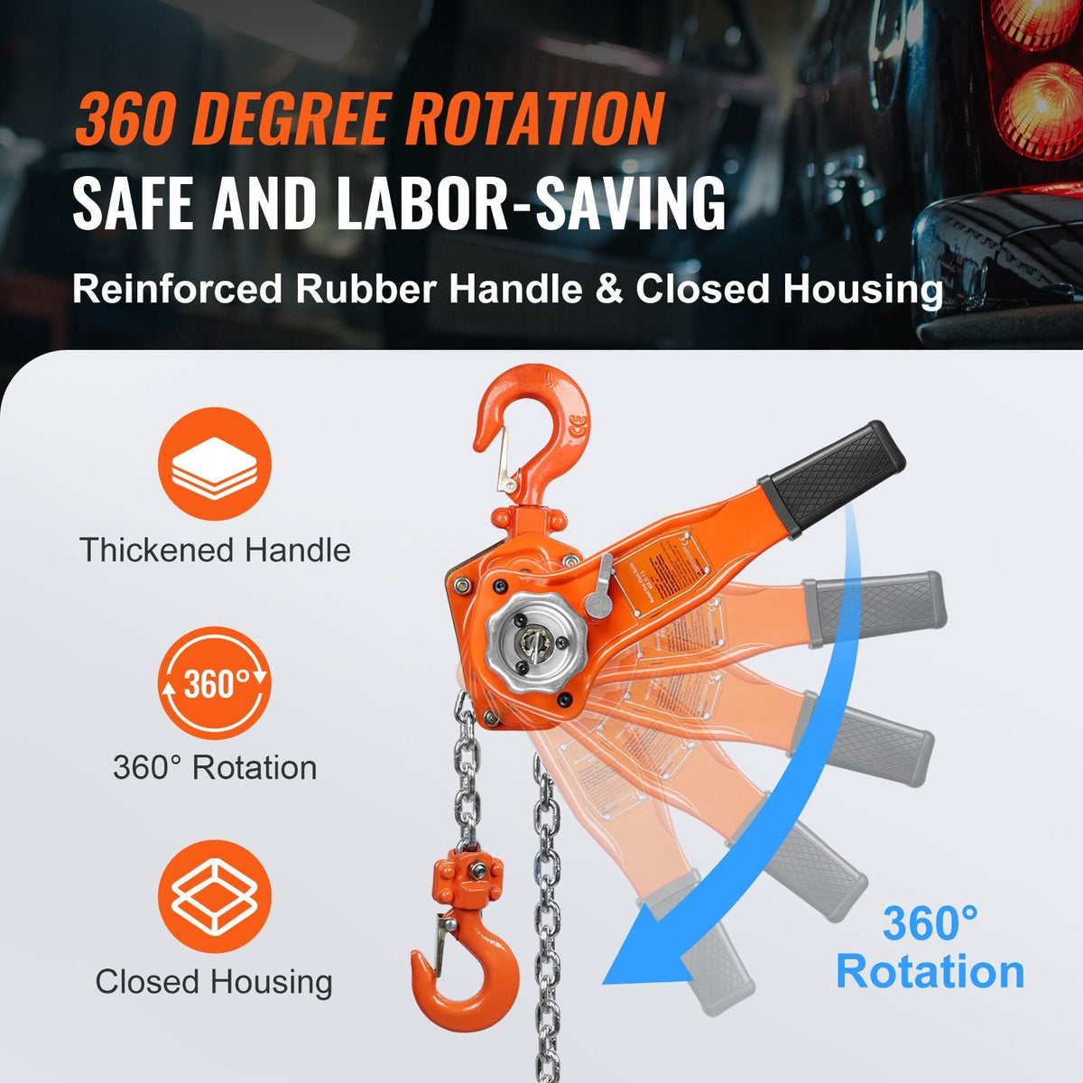 Manual Lever Chain Hoist, 3/4 Ton 1650 lbs Capacity 10 FT Come Along, G80 Galvanized Carbon Steel with Weston Double-Pawl Brake, Auto Chain Leading & 360° Rotation Hook, for Garage Factory Dock