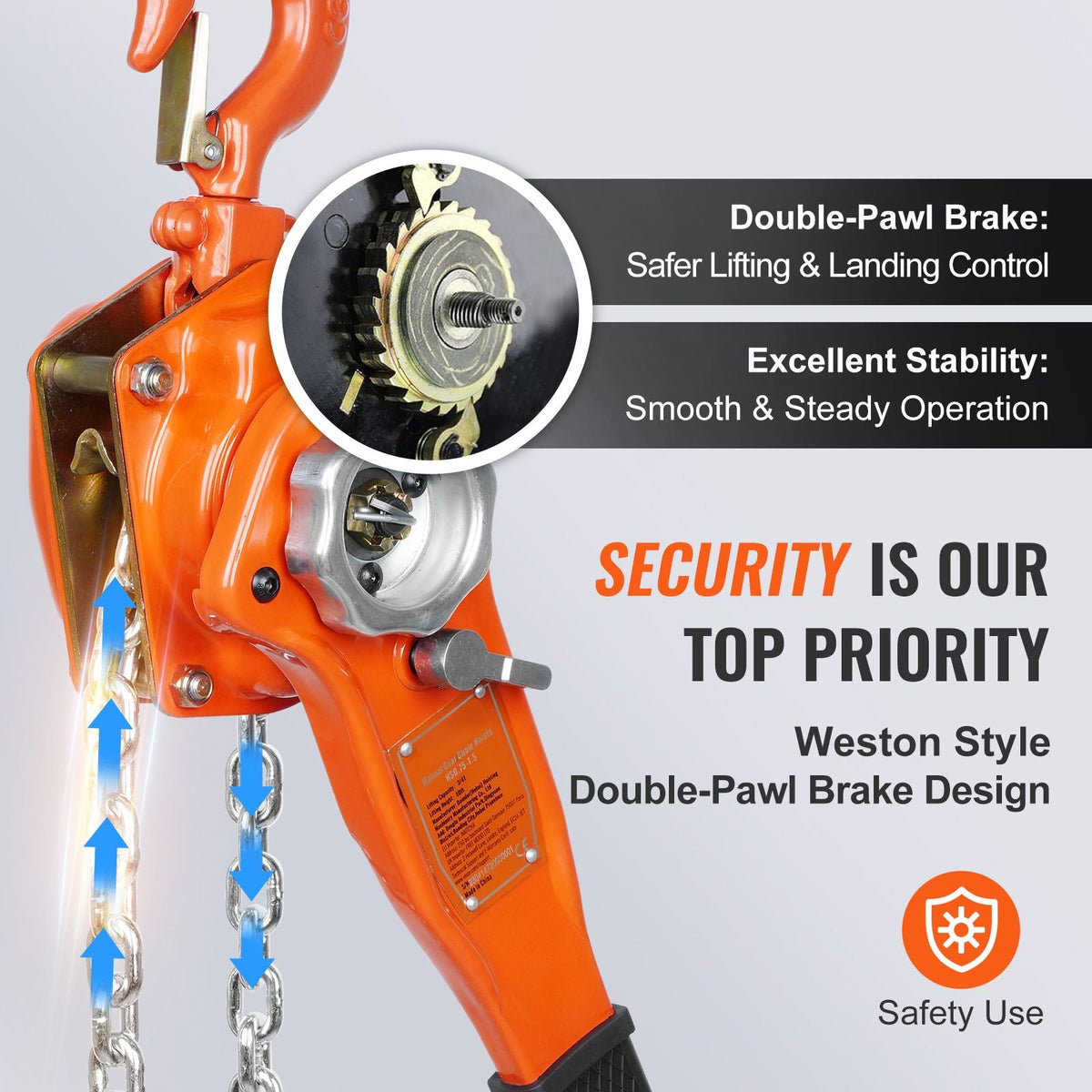 Manual Lever Chain Hoist, 3/4 Ton 1650 lbs Capacity 10 FT Come Along, G80 Galvanized Carbon Steel with Weston Double-Pawl Brake, Auto Chain Leading & 360° Rotation Hook, for Garage Factory Dock