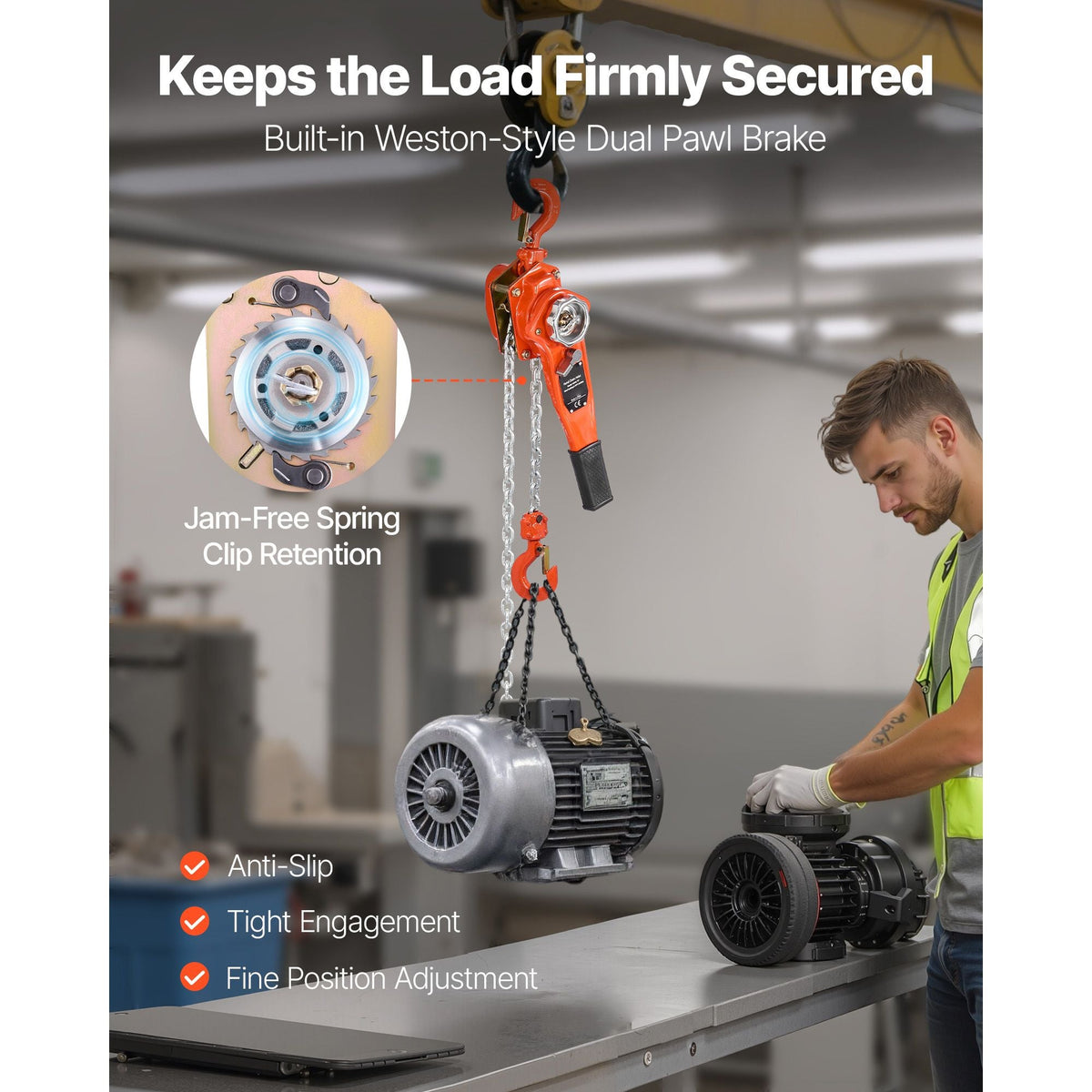 Manual Lever Chain Hoist, 3/4T 1650LBS Capacity Heavy Duty Come Along, 10FT Lift G80 Alloy Steel Chain With Dual Pawl Mechanical Brake,360°Rotating Hooks, for Warehouse Construction Garage
