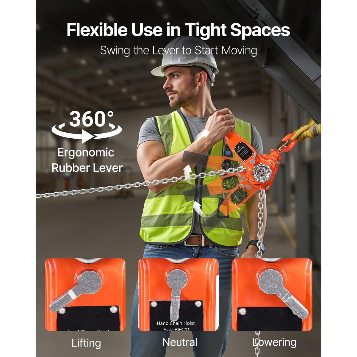 Manual Lever Chain Hoist, 3/4T 1650LBS Capacity Heavy Duty Come Along, 10FT Lift G80 Alloy Steel Chain With Dual Pawl Mechanical Brake,360°Rotating Hooks, for Warehouse Construction Garage