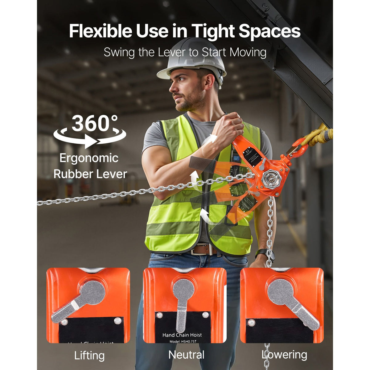 Manual Lever Chain Hoist, 3/4T 1650LBS Capacity Heavy Duty Come Along, 20FT Lift G80 Alloy Steel Chain With Dual Pawl Mechanical Brake,360°Rotating Hooks, for Warehouse Construction Garage