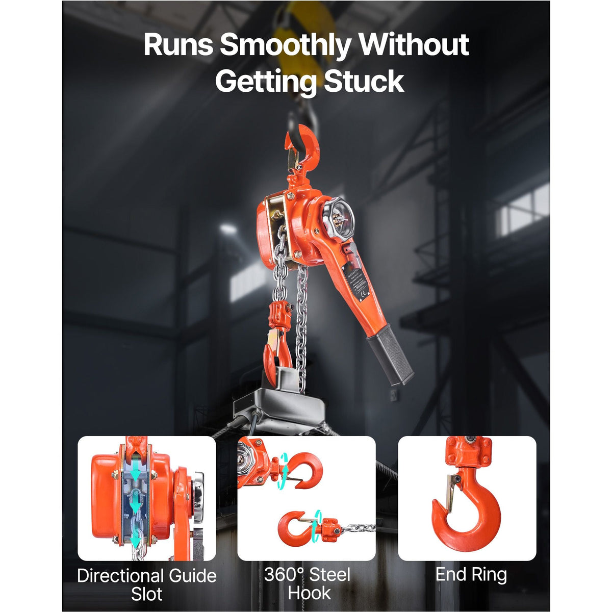 Manual Lever Chain Hoist, 3/4T 1650LBS Capacity Heavy Duty Come Along, 5FT Lift G80 Alloy Steel Chain With Dual Pawl Mechanical Brake,360°Rotating Hooks, for Warehouse Construction Garage