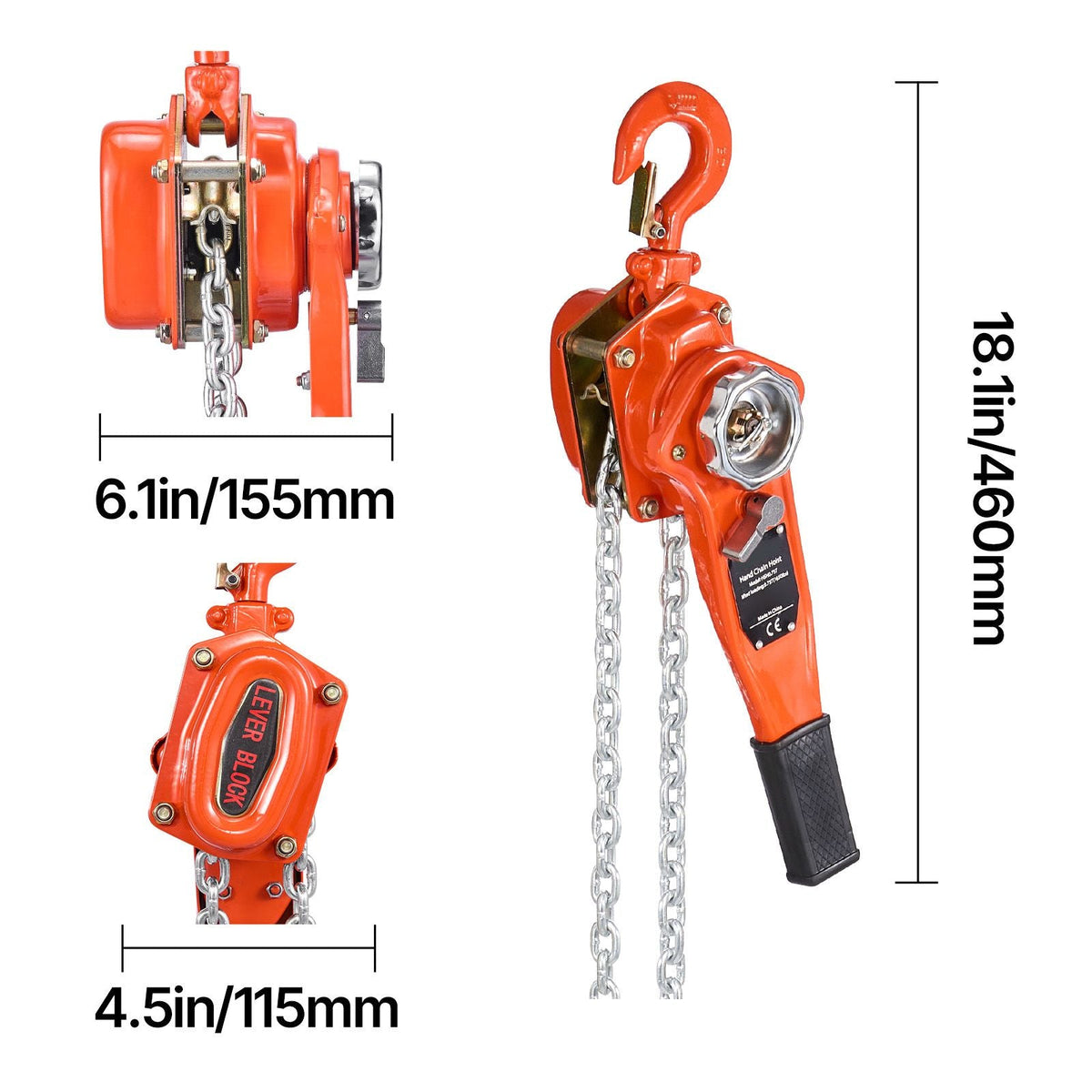 Manual Lever Chain Hoist, 3/4T 1650LBS Capacity Heavy Duty Come Along, 5FT Lift G80 Alloy Steel Chain With Dual Pawl Mechanical Brake,360°Rotating Hooks, for Warehouse Construction Garage