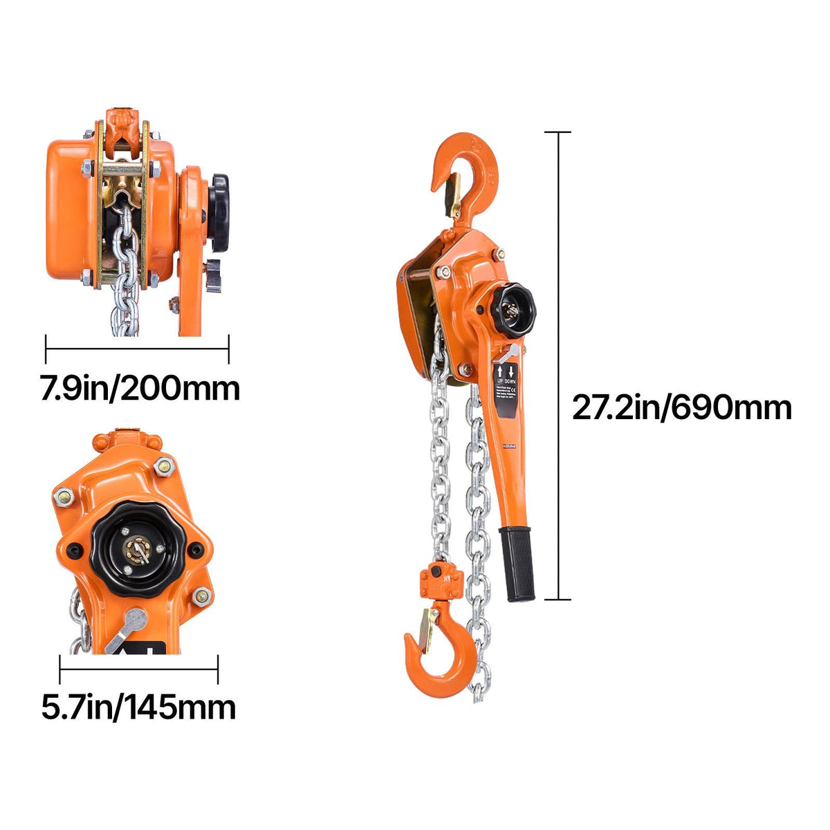 Manual Lever Chain Hoist, 3T 6600LBS Capacity Heavy Duty Come Along, 10FT Lift G80 Alloy Steel Chain With Dual Pawl Mechanical Brake,360°Rotating Hooks, for Warehouse Construction Garage