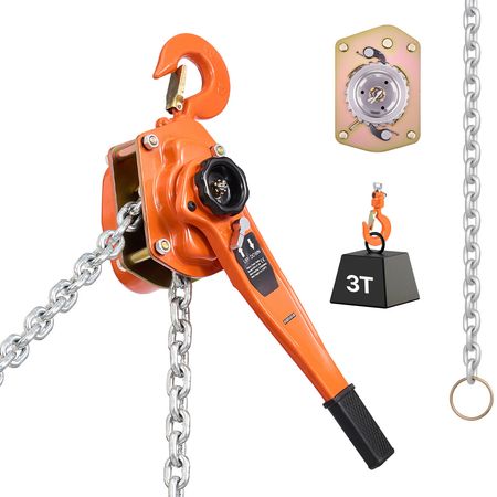 Manual Lever Chain Hoist, 3T 6600LBS Capacity Heavy Duty Come Along, 10FT Lift G80 Alloy Steel Chain With Dual Pawl Mechanical Brake,360°Rotating Hooks, for Warehouse Construction Garage