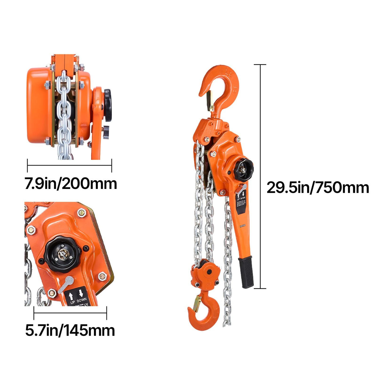 Manual Lever Chain Hoist, 6T 13200LBS Capacity Heavy Duty Come Along, 10FT Lift G80 Alloy Steel Chain With Dual Pawl Mechanical Brake,360°Rotating Hooks, for Warehouse Construction Garage