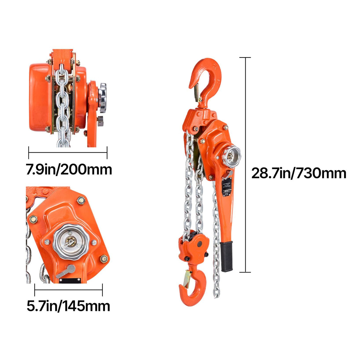 Manual Lever Chain Hoist, 6T 13200LBS Capacity Heavy Duty Come Along, 20FT Lift G80 Alloy Steel Chain With Dual Pawl Mechanical Brake,360°Rotating Hooks, for Warehouse Construction Garage