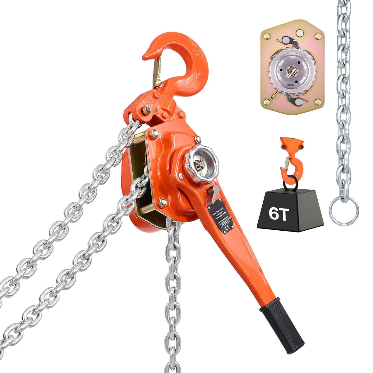 Manual Lever Chain Hoist, 6T 13200LBS Capacity Heavy Duty Come Along, 20FT Lift G80 Alloy Steel Chain With Dual Pawl Mechanical Brake,360°Rotating Hooks, for Warehouse Construction Garage