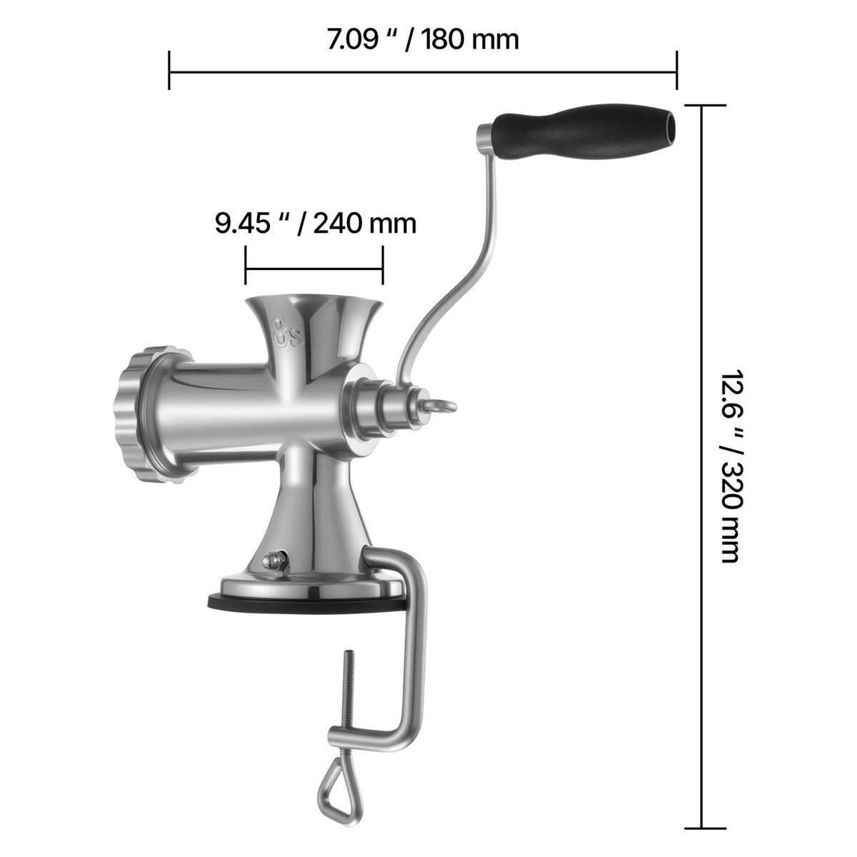 Manual Meat Grinder, 304 Stainless Steel Hand Meat Grinder with Suction Cup + Steel Table Clamp, Meat Mincer Sausage Maker & 2 Cutting Plates, Sausage Tube, Grinding Head for Beef Pepper Cookie