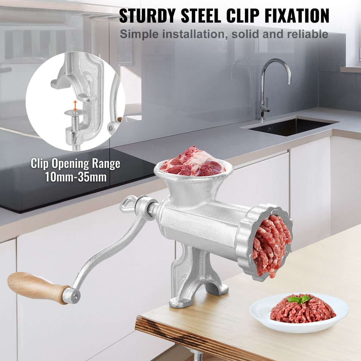Manual Meat Grinder, Heavy Duty Cast Iron Hand Meat Grinder with Steel Table Clamp, Meat Mincer Sausage Maker with 1 Cutting Blade, 2 Cutting Plates, 3 Sausage Tubes for Beef Pepper Mushroom
