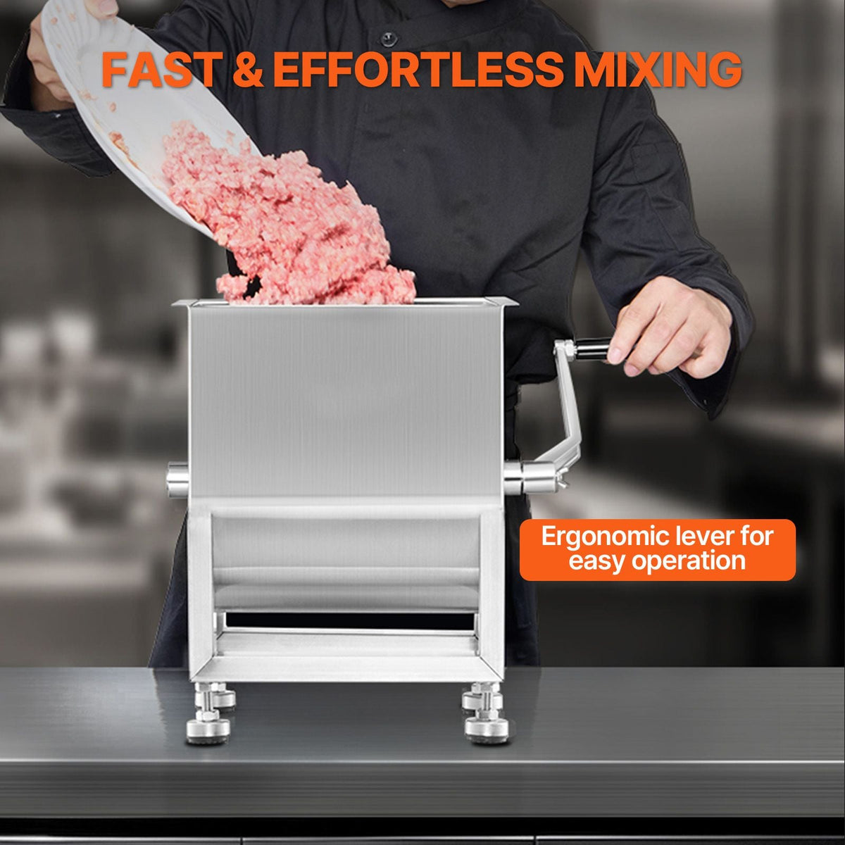 Manual Meat Mixer, 15L Fixed Tank Meat Processing Equipment(Mixing Maximum 15LBS for Meat), Stainless Steel Meat Mixer, Sausage Mixer Machine with Lid and Handle, Ground Beef Hand Mixer