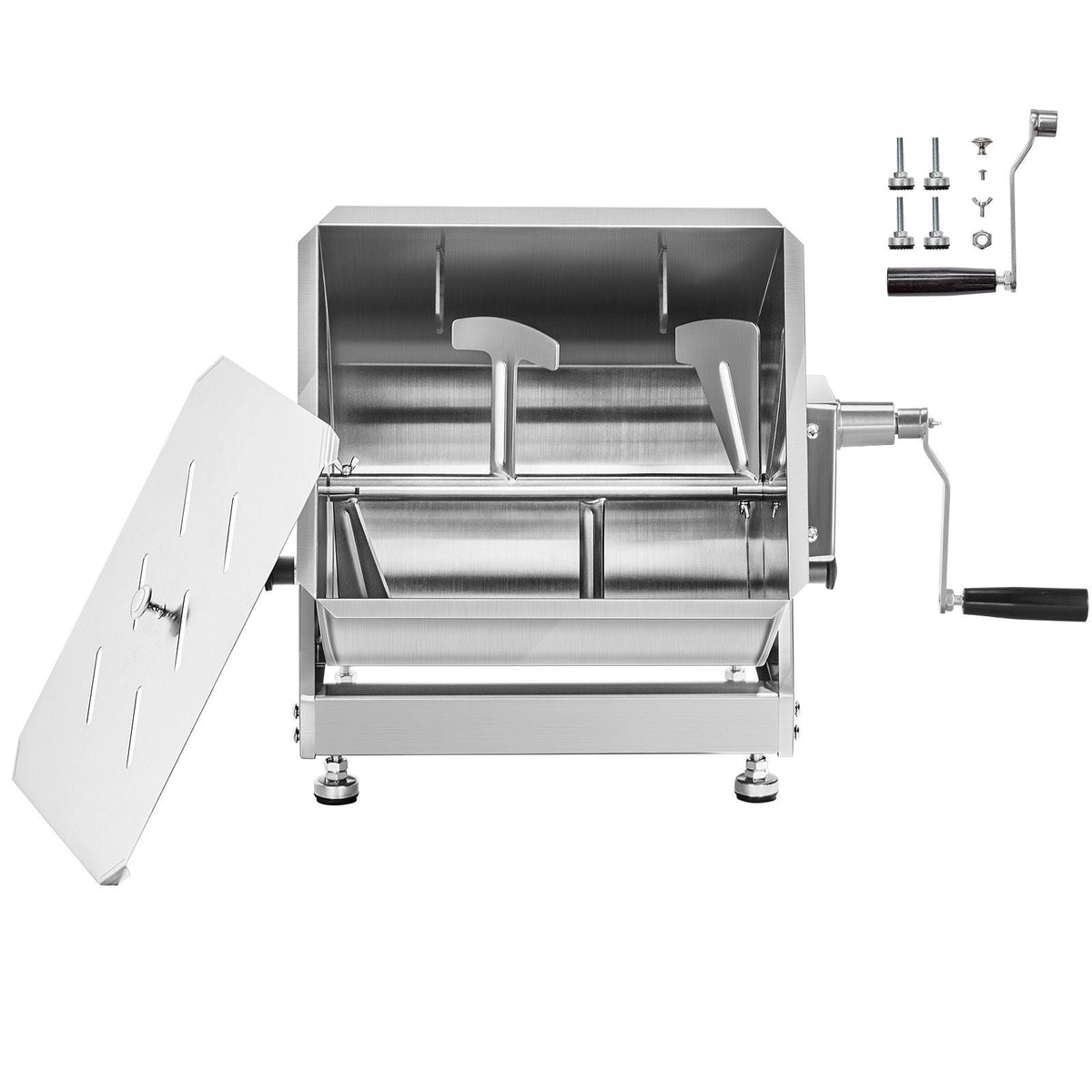 Manual Meat Mixer, 15L Tilt Tank Meat Processing Equipment(Mixing Max 15LBS for Meat), Stainless Steel Meat Mixer, Sausage Mixer Machine with Lid Handle Gear Reducer, Ground Beef Hand Mixer