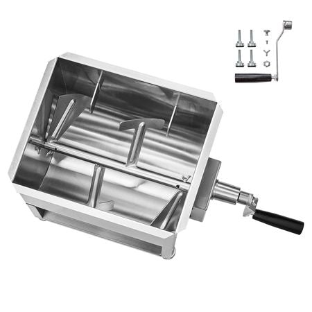 Manual Meat Mixer, 20L Fixed Tank Meat Processing Equipment(Mixing Max 30LBS for Meat), Stainless Steel Meat Mixer, Sausage Mixer Machine with Lid Handle Gear Reducer, Ground Beef Hand Mixer