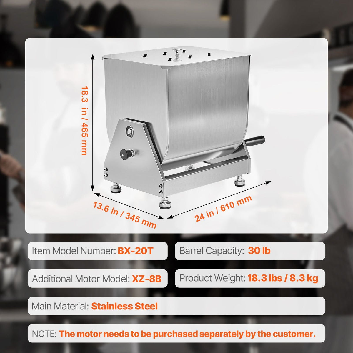 Manual Meat Mixer, 30L Tilt Tank Meat Processing Equipment(Mixing Max 30LBS for Meat), Stainless Steel Meat Mixer, Sausage Mixer Machine with Lid Handle Gear Reducer, Ground Beef Hand Mixer