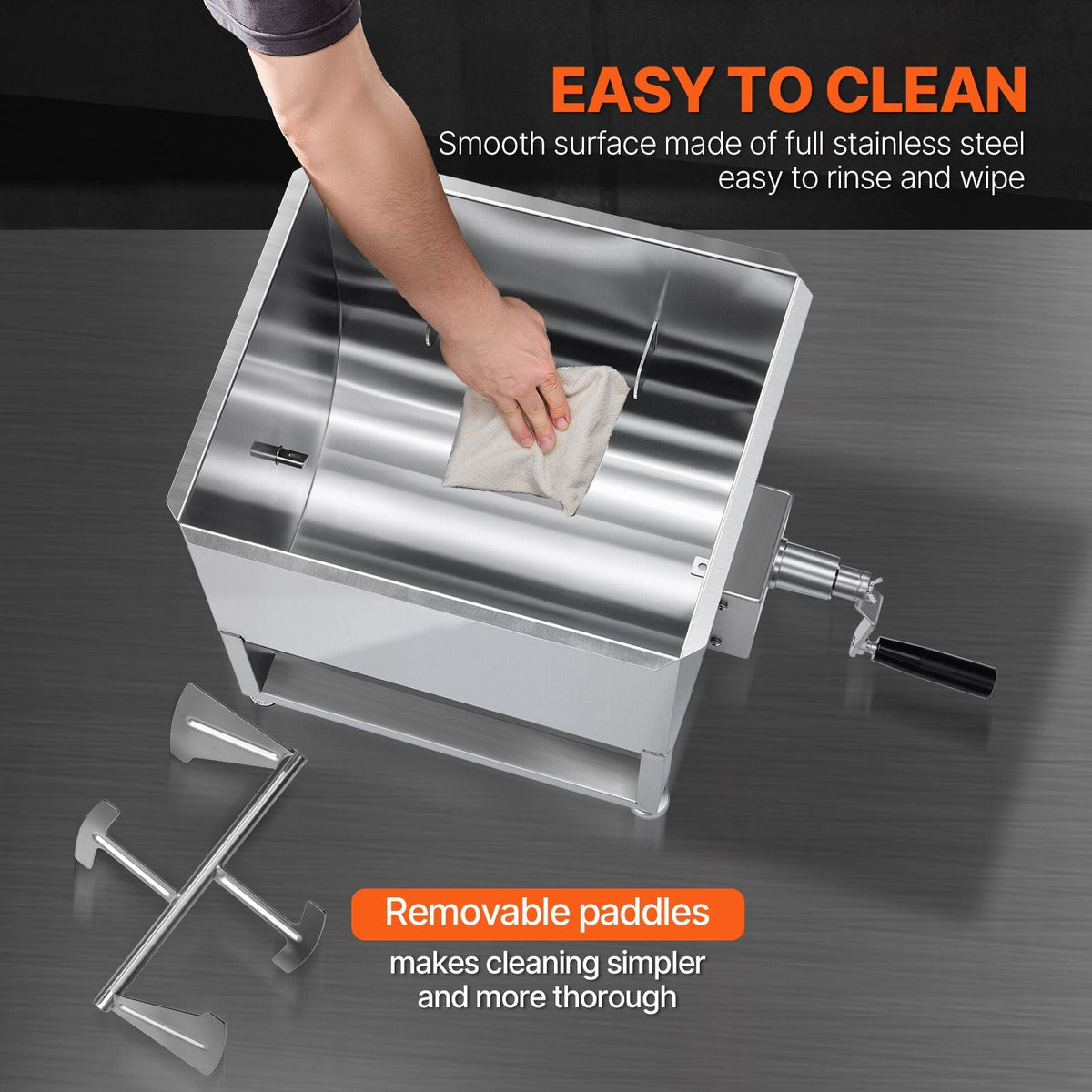 Manual Meat Mixer, 40L Fixed Tank Meat Processing Equipment(Mixing Max 80LBS for Meat), Stainless Steel Meat Mixer, Sausage Mixer Machine with Lid Handle Gear Reducer, Ground Beef Hand Mixer