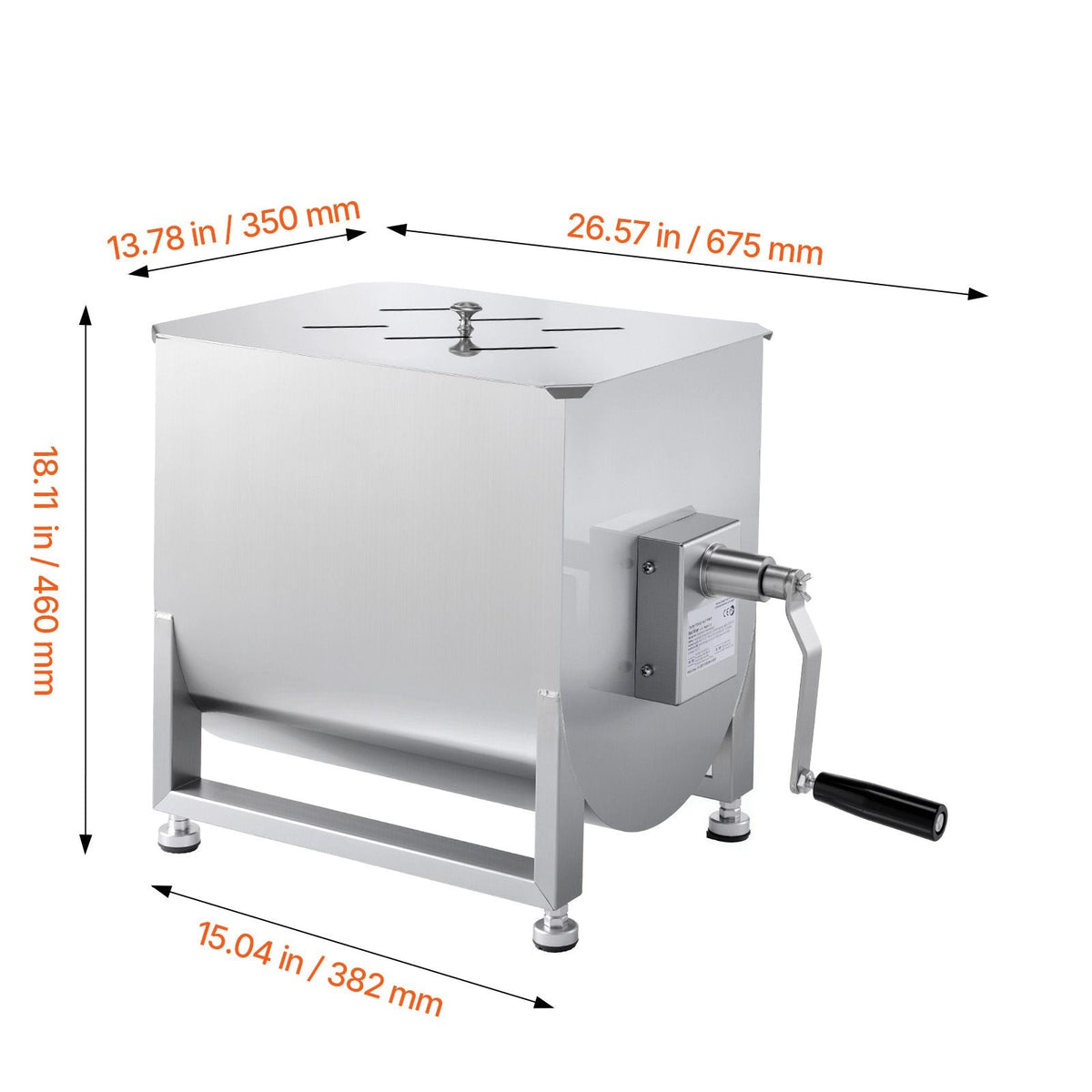 Manual Meat Mixer, 40L Fixed Tank Meat Processing Equipment(Mixing Max 80LBS for Meat), Stainless Steel Meat Mixer, Sausage Mixer Machine with Lid Handle Gear Reducer, Ground Beef Hand Mixer
