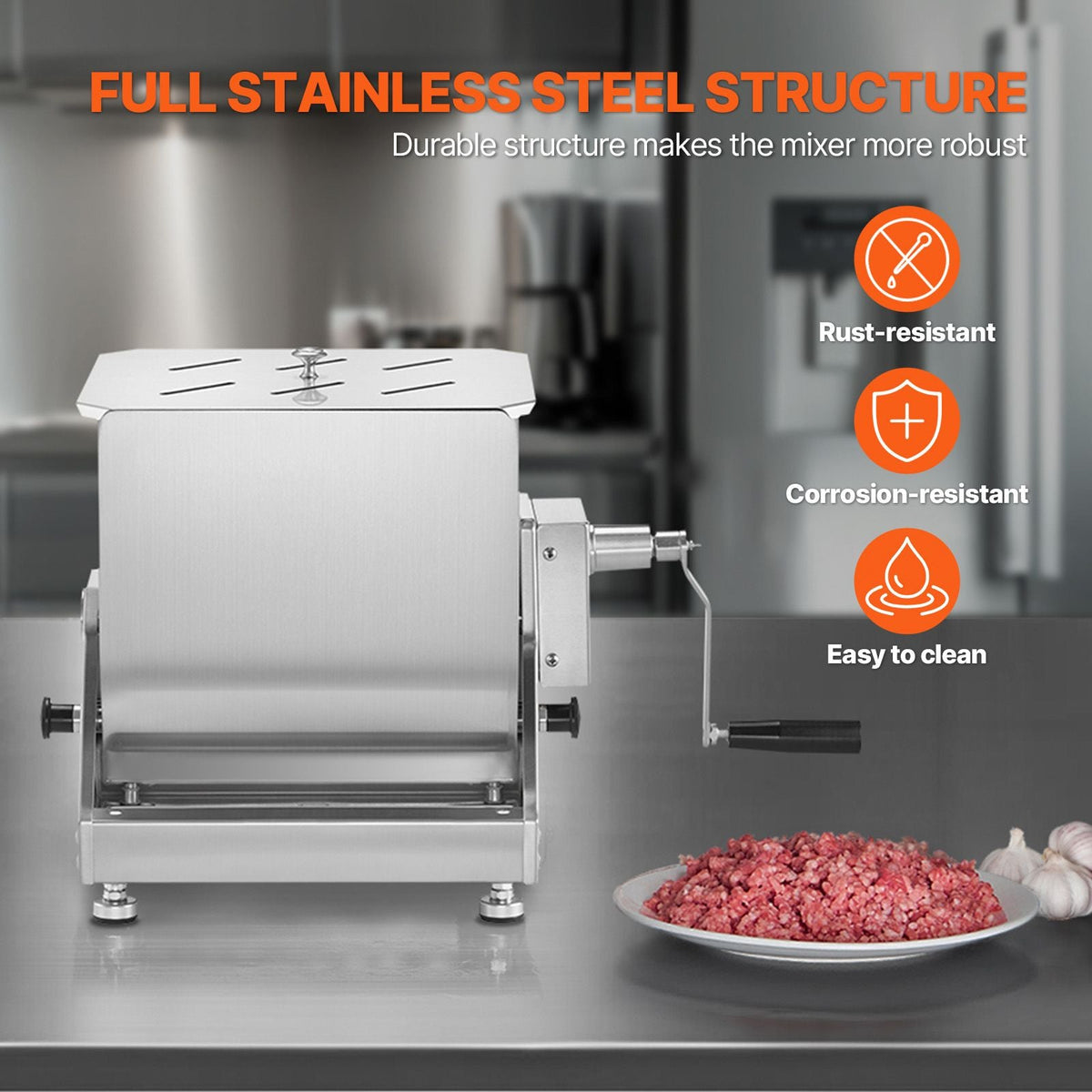 Manual Meat Mixer, 40L Tilt Tank Meat Processing Equipment(Mixing Max 40L for Meat), Stainless Steel Meat Mixer, Sausage Mixer Machine with Lid Handle Gear Reducer, Ground Beef Hand Mixer
