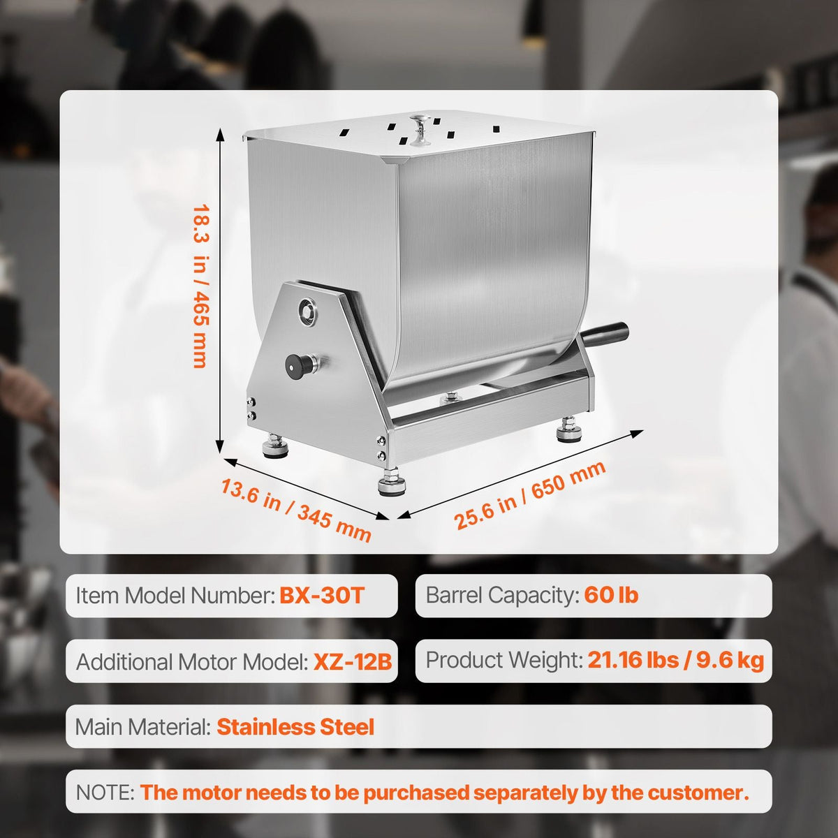 Manual Meat Mixer, 60L Tilt Tank Meat Processing Equipment(Mixing Max 60LBS for Meat), Stainless Steel Meat Mixer, Sausage Mixer Machine with Lid Handle Gear Reducer, Ground Beef Hand Mixer
