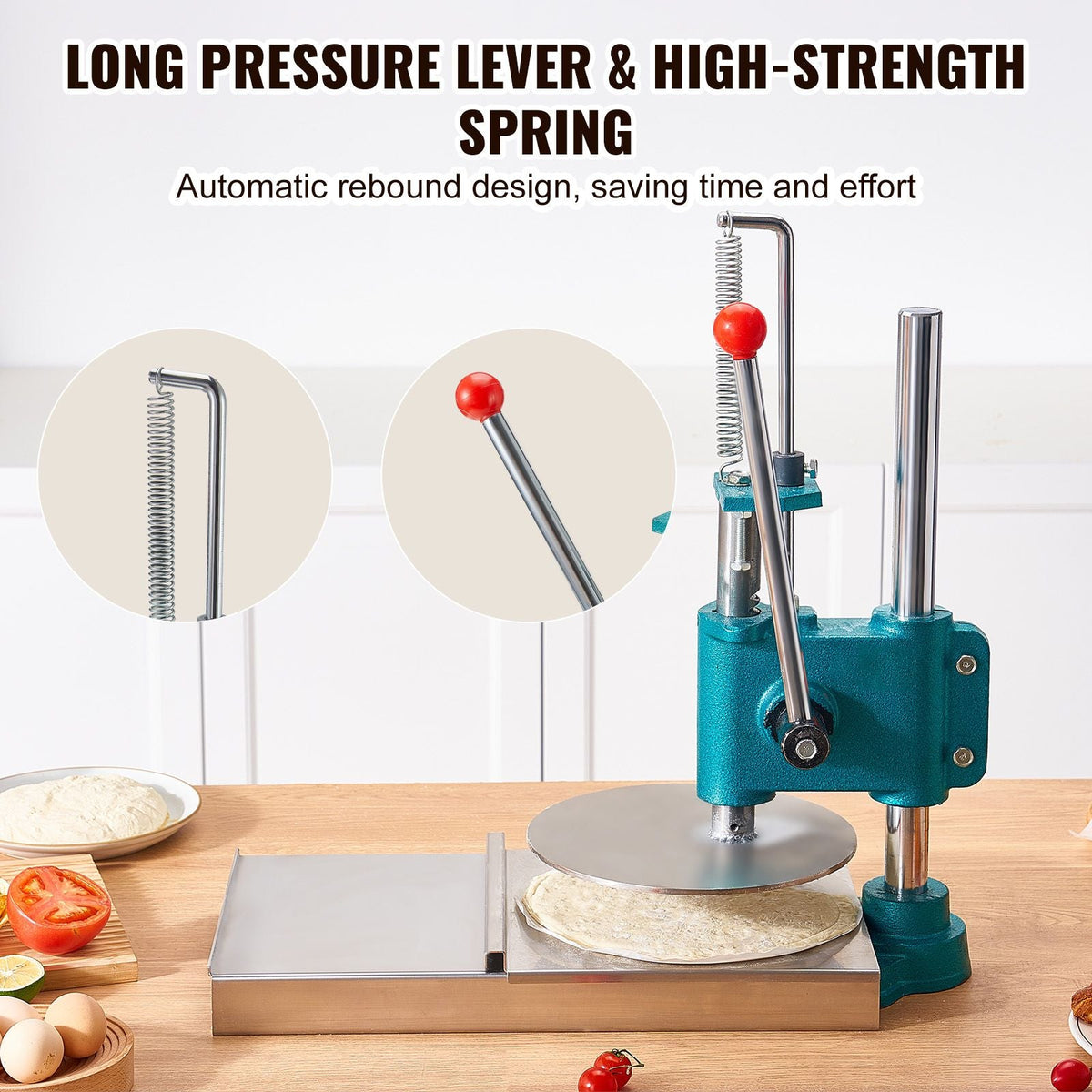 Manual Pizza Dough Press Machine, 9.5inch/24cm Household Pizza Pastry, Stainless Steel Pizza Presser, Commercial Chapati Sheet Pizza Crust Press Plate, Height Adjustable Pizza Forming Machine