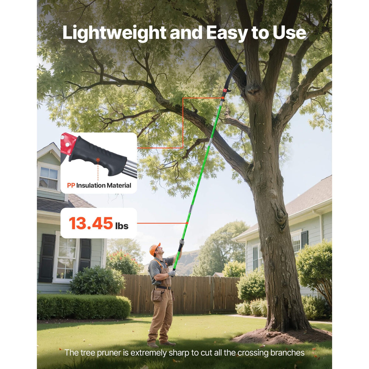 Manual Pole Saw, 3.87-27 ft Extendable Pole Tree Pruner, Sharp 65Mn Steel Blade, Lightweight Fiberglass Handle Pole, Double-Hook Saw for High Branch Trimming, Pruning Tool for Palms, Shrubs