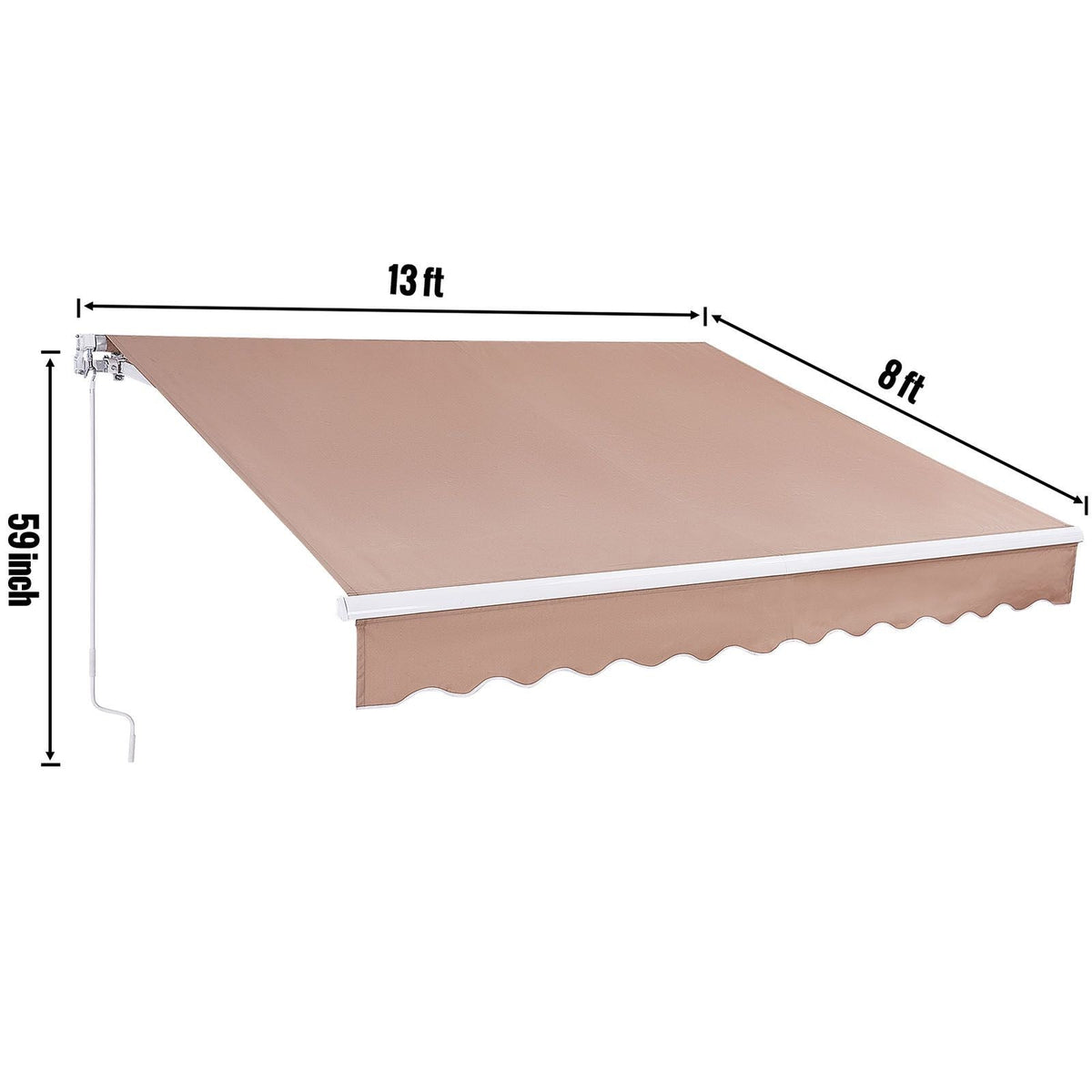 Manual Retractable Awning, 13 x 8 ft Outdoor Patio Awning Retractable Sun Shade, Water-Resistant Polyester Patio Door Window Awning Sunshade Shelter with Crank Handle for Backyard, Balcony