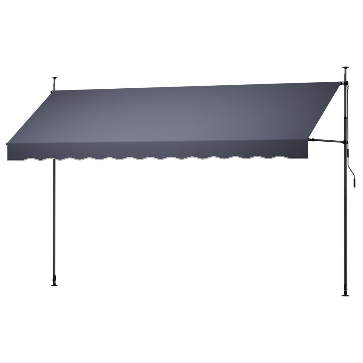 Manual Retractable Awning, 157" Outdoor Retractable Patio Awning Sunshade Shelter, Height Adjustable Patio Door Window Canopy with Manual Crank Handle for Backyard, Garden, Balcony, Dark Gray