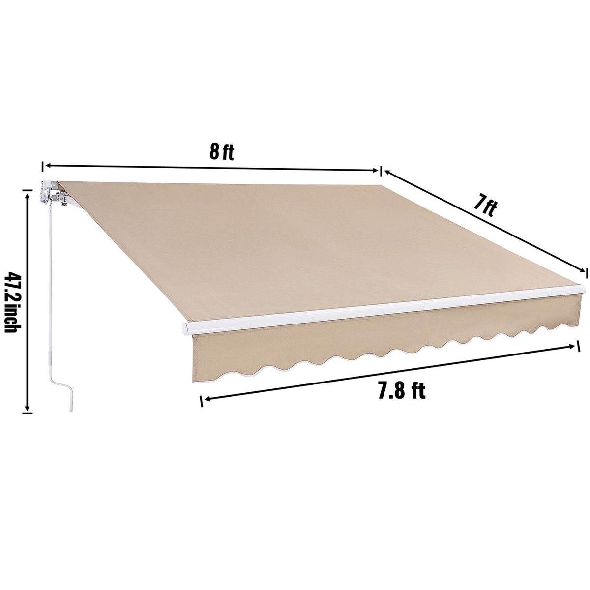 Manual Retractable Awning, 8 x 7 ft Outdoor Patio Awning Retractable Sun Shade, Water-Resistant Polyester Patio Door Window Awning Sunshade Shelter with Crank Handle for Backyard, Balcony