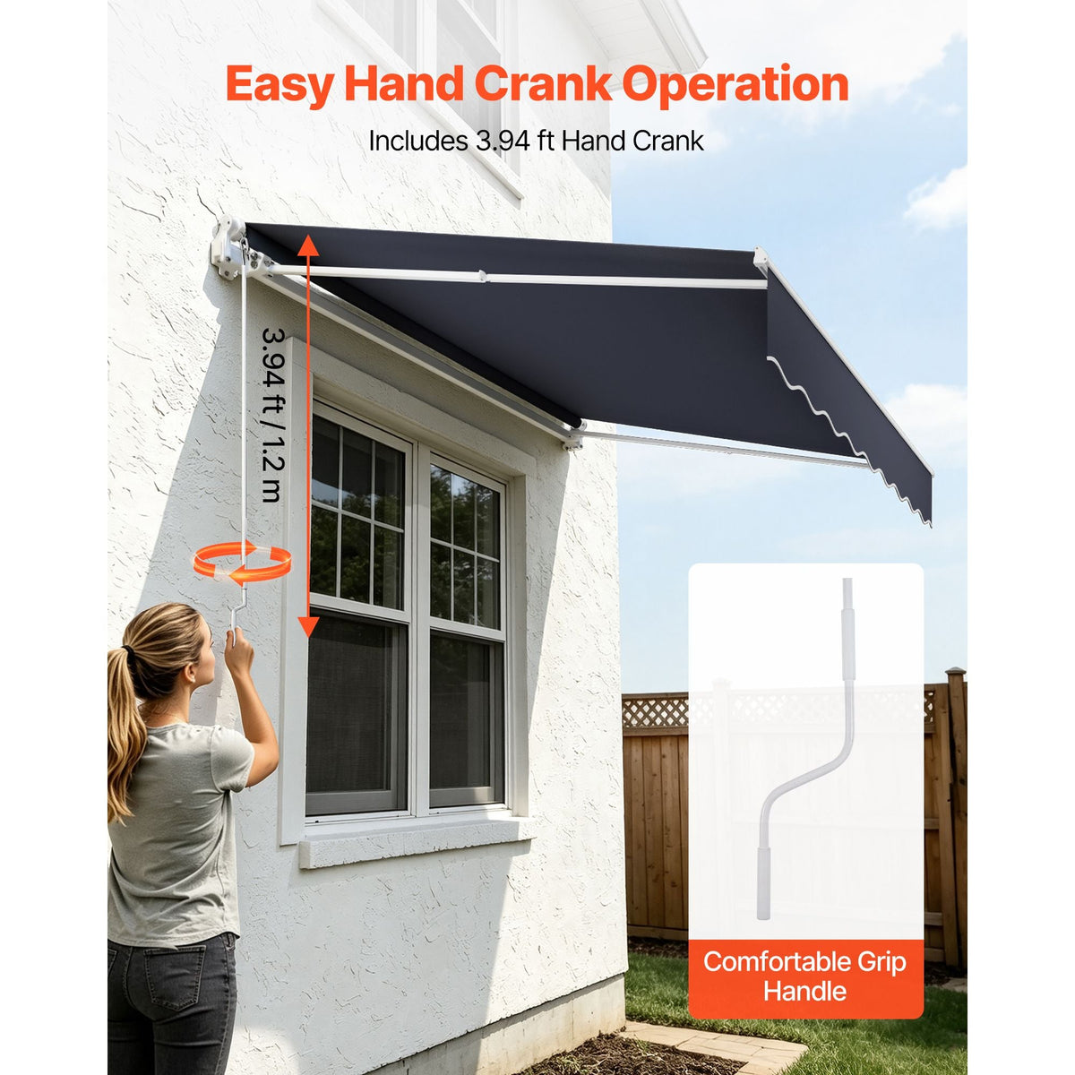 Manual Retractable Awning, 8.2' x 6.6' Outdoor Patio Awning Retractable Sun Shade, Patio Door Window Water-Resistant Polyester Sunshade Shelter with Crank Handle for Deck, Balcony, Yard, Gray