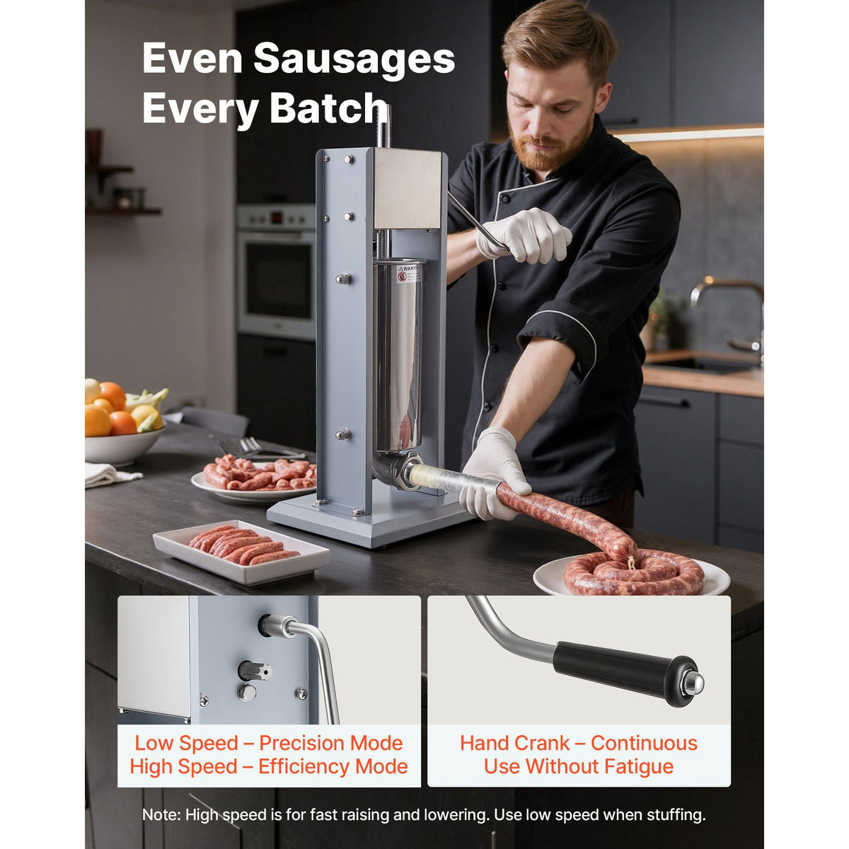 Manual Sausage Stuffer, 11 LBS / 5 L Vertical Meat Stuffer, Heavy Duty Sausage Casing Meat Stuffing Machine, Dual-Speed Stainless Steel Filler with 5 Filling Tubes, for Commercial and Home Use