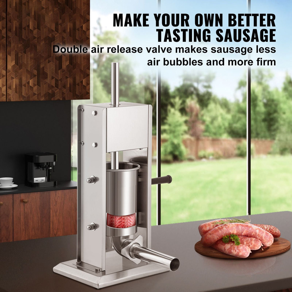 Manual Sausage Stuffer, 5LBS/3L Capacity, Two Speed 304 Stainless Steel Vertical Sausage Stuffer, Sausage Filling Machine with 4 Stuffing Tubes, Suction Base for Household or Commercial Use