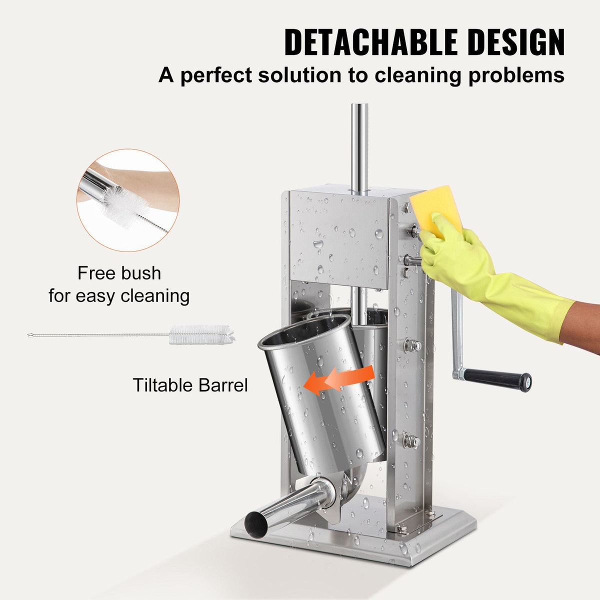 Manual Sausage Stuffer, 5LBS/3L Capacity, Two Speed 304 Stainless Steel Vertical Sausage Stuffer, Sausage Filling Machine with 4 Stuffing Tubes, Suction Base for Household or Commercial Use