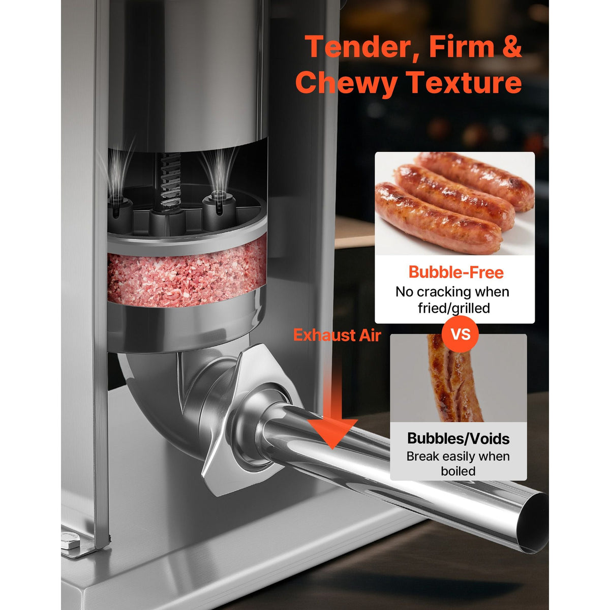 Manual Sausage Stuffer, 7 LBS / 3 L Vertical Meat Stuffer, Heavy Duty Sausage Casing Meat Stuffing Machine, Dual-Speed Stainless Steel Filler with 5 Filling Tubes, for Commercial and Home Use