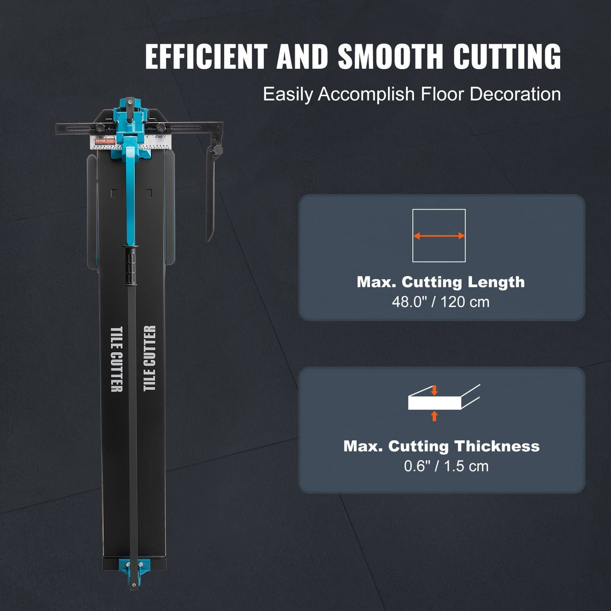 Manual Tile Cutter, 48 inch, Porcelain Ceramic Tile Cutter with Tungsten Carbide Cutting Wheel, Infrared Positioning, Anti-Skid Feet, Durable Rails for professional installers or beginners