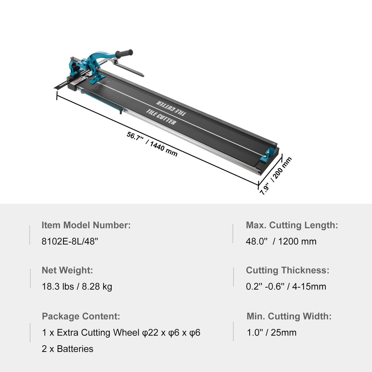 Manual Tile Cutter, 48 inch, Porcelain Ceramic Tile Cutter with Tungsten Carbide Cutting Wheel, Infrared Positioning, Anti-Skid Feet, Durable Rails for professional installers or beginners