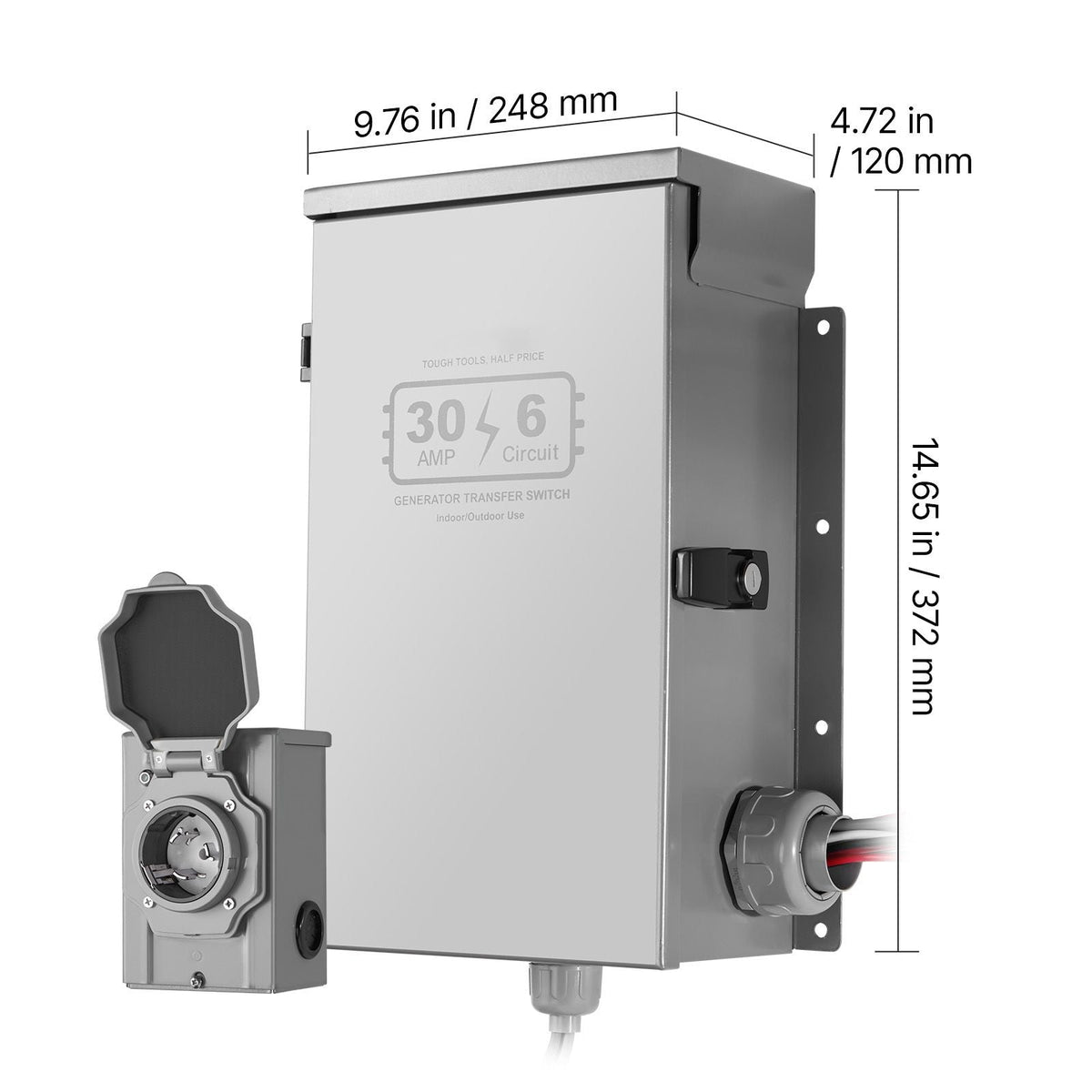 Manual Transfer Switch, 30-Amp 6-Circuit, Prewired Generator Transfer Switch Kit with NEMA L14-30P Power Inlet Box, Double-Throw Switch, NEMA 3R, Mechanical Watt Meter, for 7500W Generators