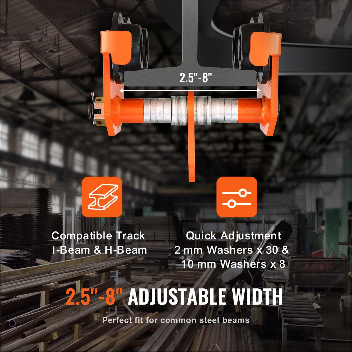 Manual Trolley, 6600 lbs/3 Ton Load Capacity, Push Beam Trolley with Dual Wheels, Adjustable for I-Beam Flange Width 2.5" to 8", Heavy Duty Alloy Steel Garage Hoist for Straight Curved I Beam