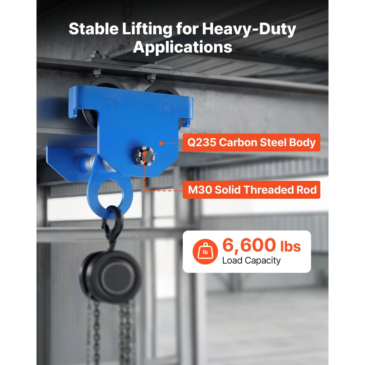 Manual Trolley, 6600 lbs/3 Ton Load Capacity, Push Beam Trolley with Dual Wheels, Adjustable for I-Beam Flange Width 2.5" to 8", Heavy Duty Carbon Steel Garage Hoist for Straight & Curved I Beam