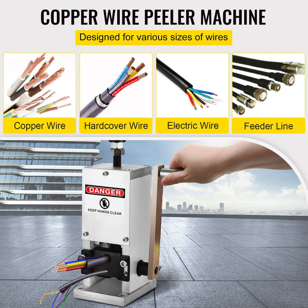 Manual Wire Stripping Machine 0.06-0.98 inches, Wire Stripper Machine with Hand Crank Portable, Wire Stripping Tool Aluminum Construction,for Scrap Copper Recycling